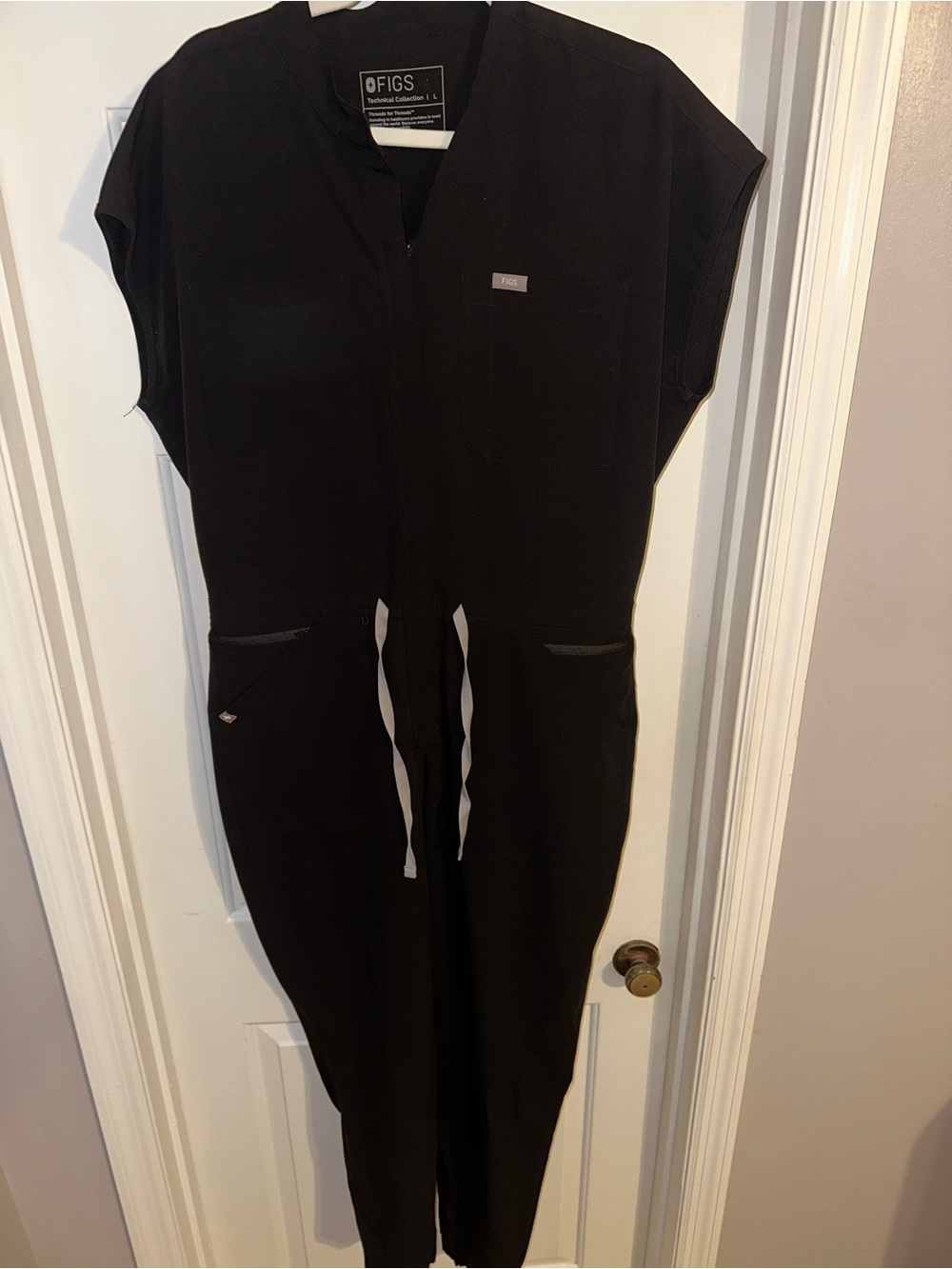 Figs Black Short-Sleeve Zip Front Jumpsuit